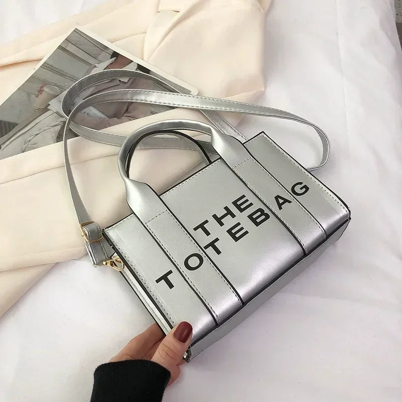 Sac fourre-tout pour femme, lettres contrastées, sac de transport tendance pour dames, en cuir PU, portable, décontracté, simple, bretelles réglables, sacoche pour femme
