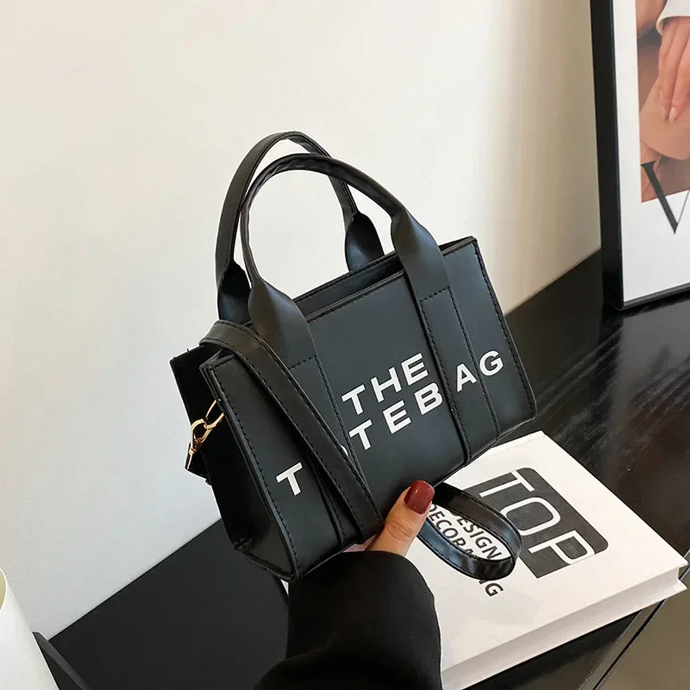 Sac fourre-tout pour femme, lettres contrastées, sac de transport tendance pour dames, en cuir PU, portable, décontracté, simple, bretelles réglables, sacoche pour femme