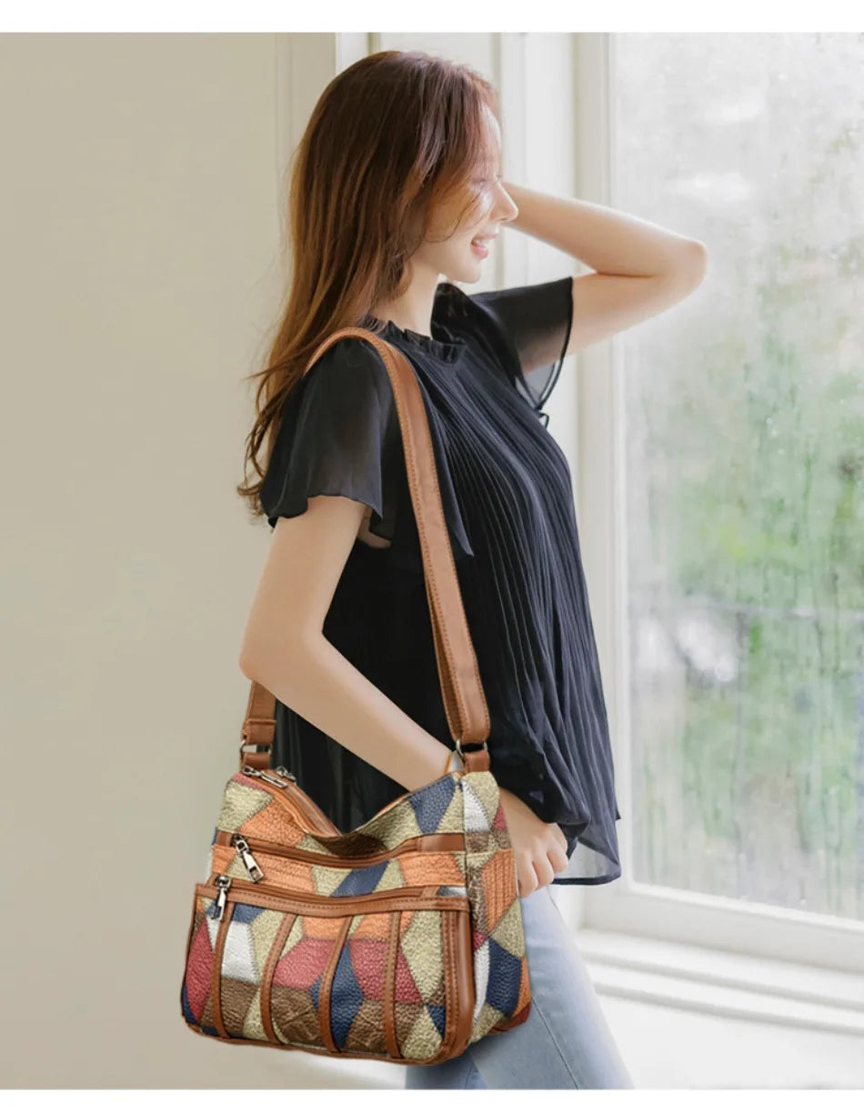 Sacs à main et portefeuilles en cuir souple, sacs à bandoulière décontractés pour femmes, sacs messager vintage multi-poches pour dames, 2024