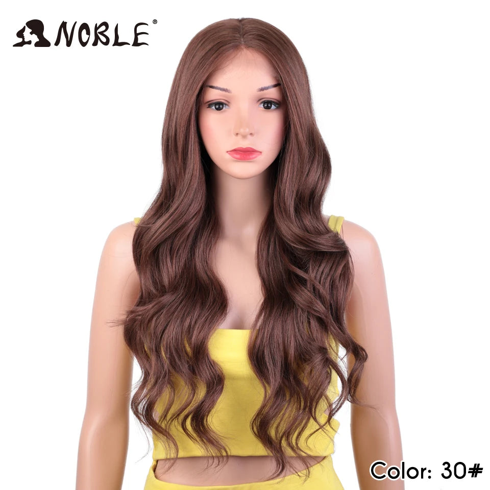 Noble Lace Front Wig Synthetic 28“ Highlight Honey Brown Body Wave Wig Blonde Wigs For Women Lace Wig Synthetic Lace Front Wig