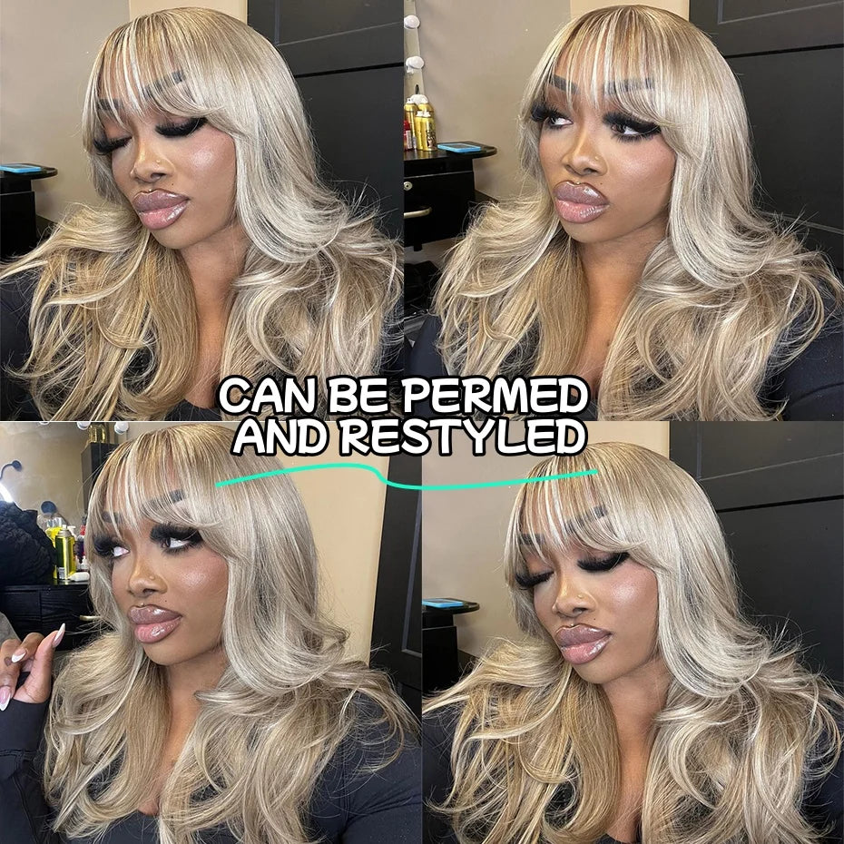 Straight 13x6 Ash Brown Highlight Lace Front Wig Human Hair Natural Hairline Ash Blonde Transparent Lace Frontal Wig For Women