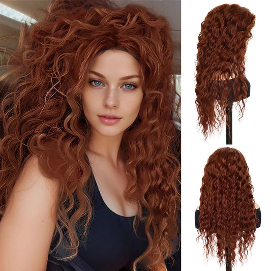 Reddish Brown Wig Synthetic Hair Glueless Curly Wig Heat Resistant Hair for Women Auburn Deep Wave Wigs Copper Red Colored Wigs