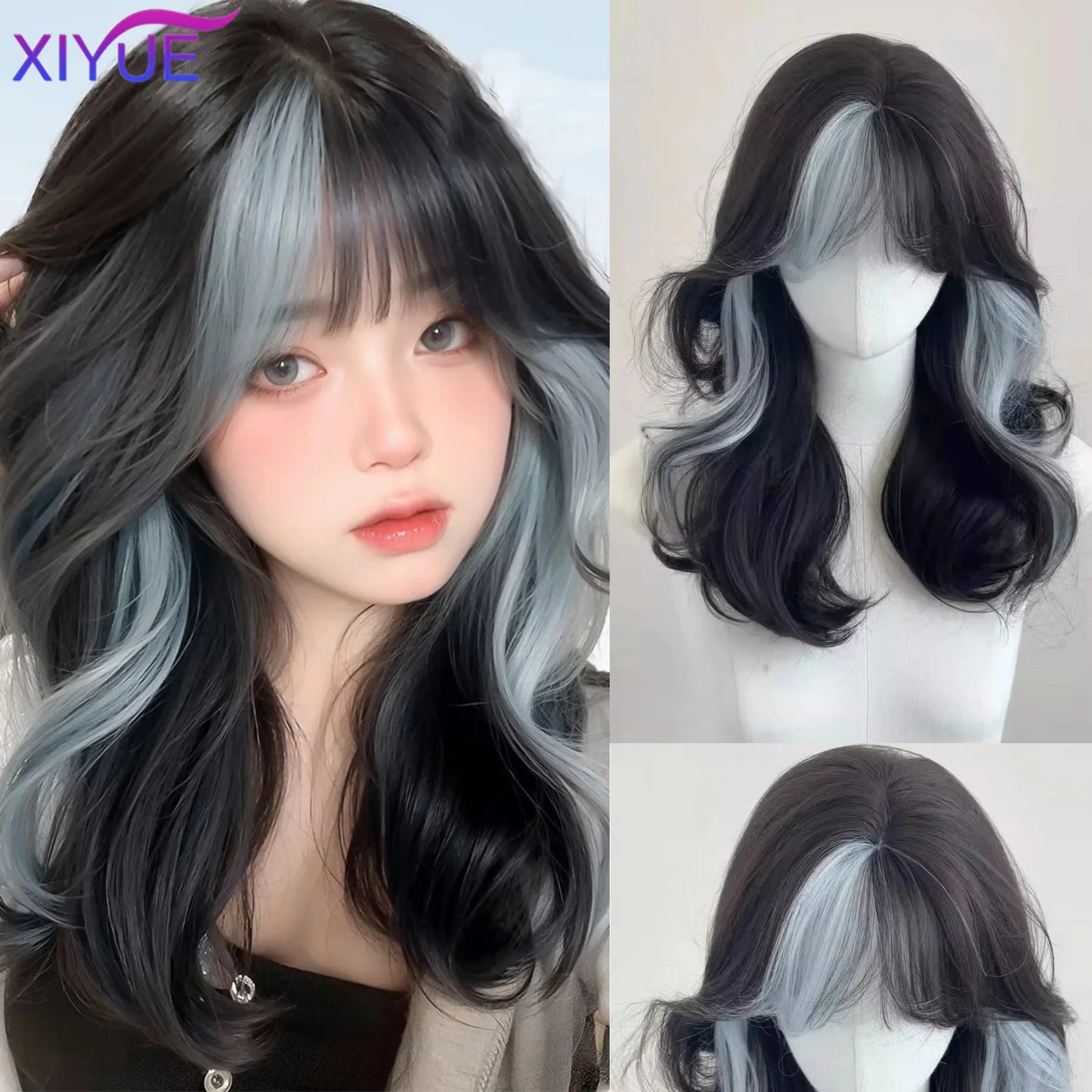 XIYUE Burgundy Long Wavy Wigs Wine Red Wig with Bangs for Women Daily Synthetic Hair Cosplay Wig Heat Resistant Fiber
