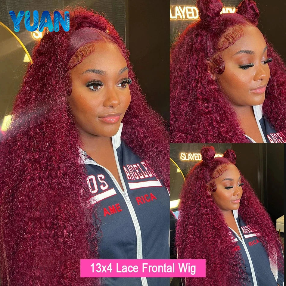 Burgundy 13x6 Hd Lace Frontal Human Hair Wig Deep Wave Curly Wigs For Women 30 Inch Water Wave Colored 99j Red Lace Front Wig