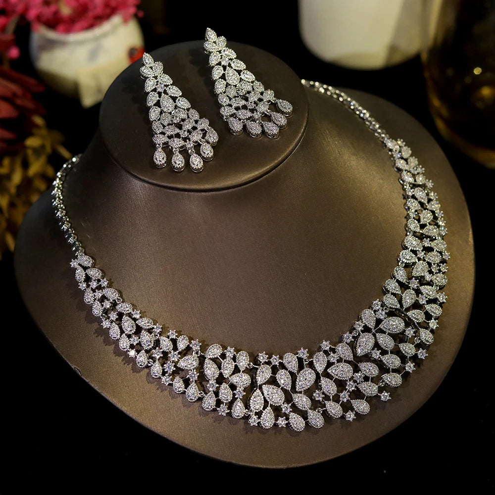 ASNORA Gorgeous CZ Crystal Zirconia Luxury Silver Color Necklace Europe Bridal Wedding Party Dubai Jewelry Set for Women 2024