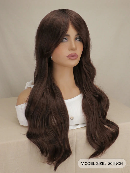 Perruque synthétique longue et ondulée pour femme, cheveux synthétiques, couleur rouge, rose, noir, bleu, argent, gris, marron