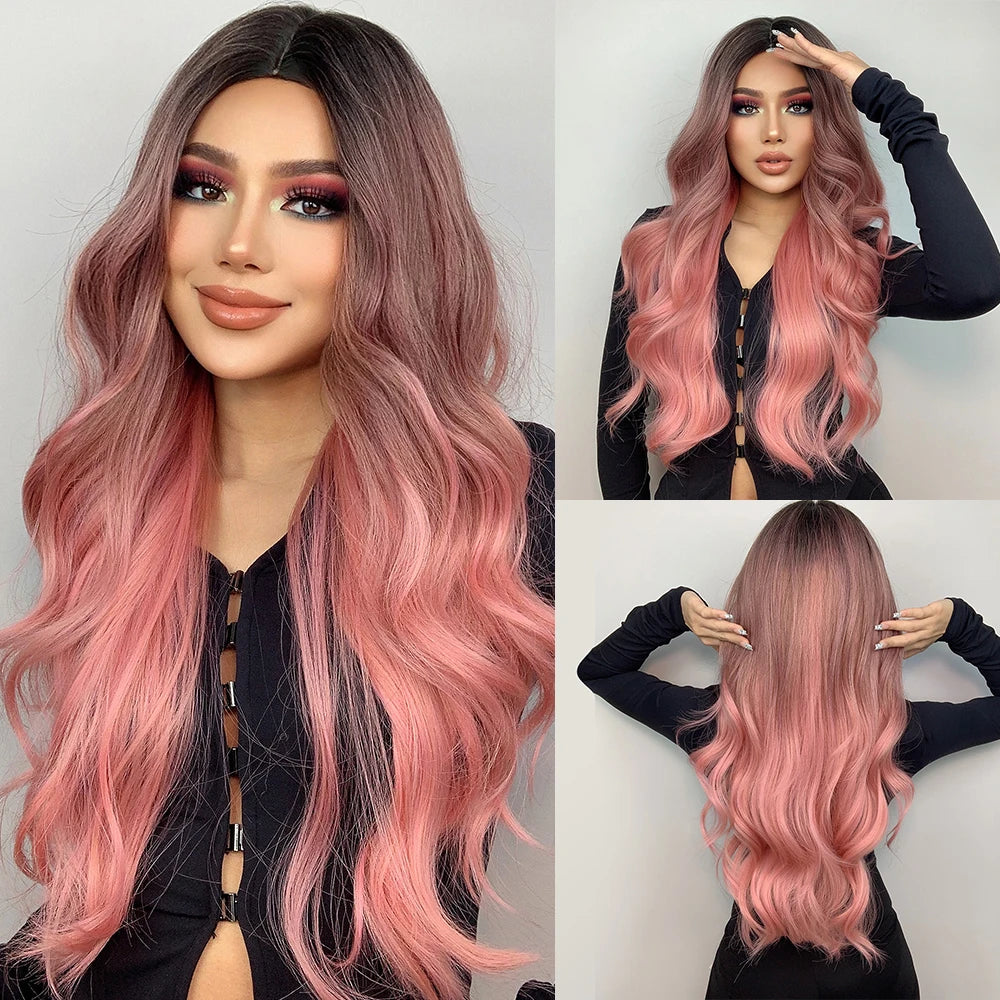 HENRY MARGU Red Synthetic Wigs Long Body Wavy Wig Natural Hairline Daily Red Hair Heat Resistant Fiber Smooth Party Cosplay Wig