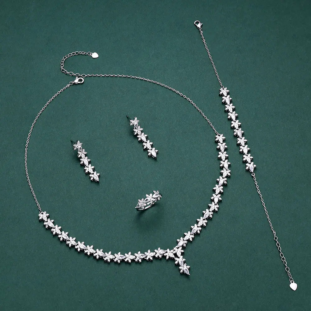 Ensemble de bijoux complet en zircon à la mode de 4 pièces, adapté aux fêtes de femmes, luxueux bijoux de mariage en cristal CZ de Dubaï Nigeria