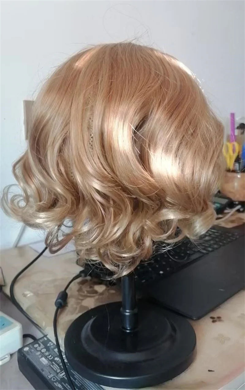 New Arrivals Hair Extensions Synthetic Fashion Gold Brown Ladies Wigs Breathable Head Cover Short Curly Hair Wig Hat for Women