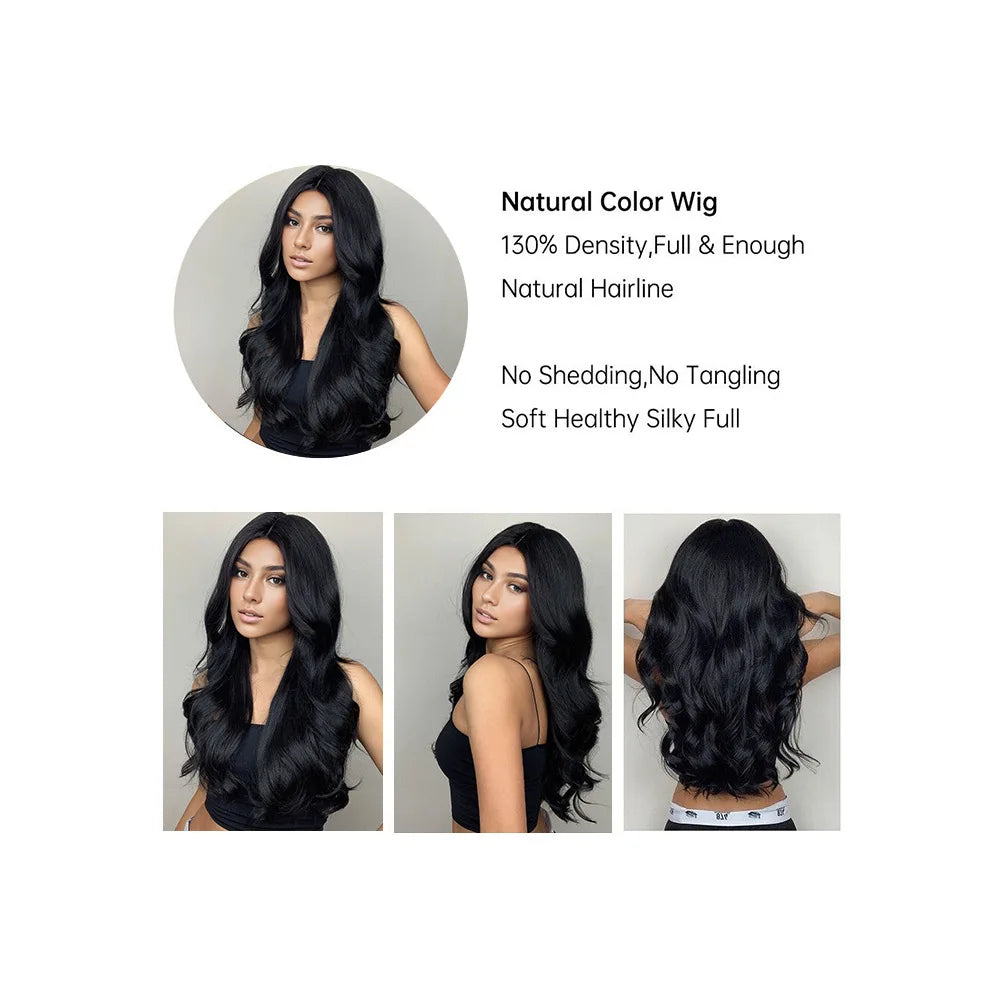 Fashion black brown synthetic wig in long curly hair full head set high temperature silk chemical fiber big wave head set