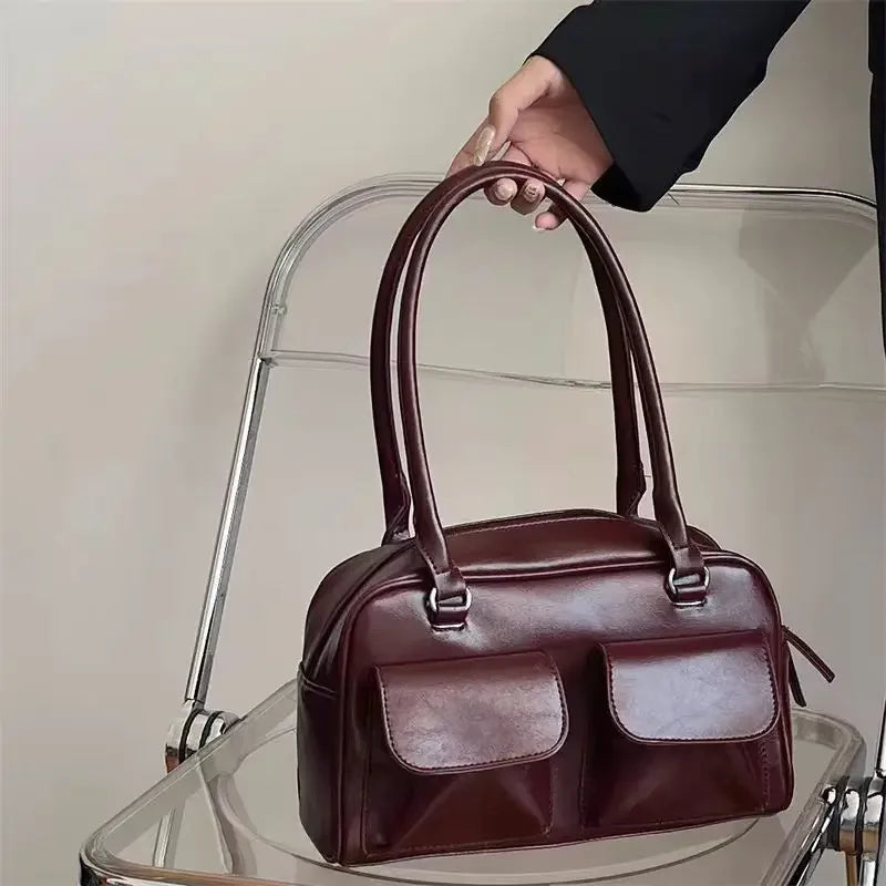 Sacs à bandoulière vintage pour femmes, fourre-tout simple pour dames, sac à main en cuir PU, sac à main bordeaux, grand format