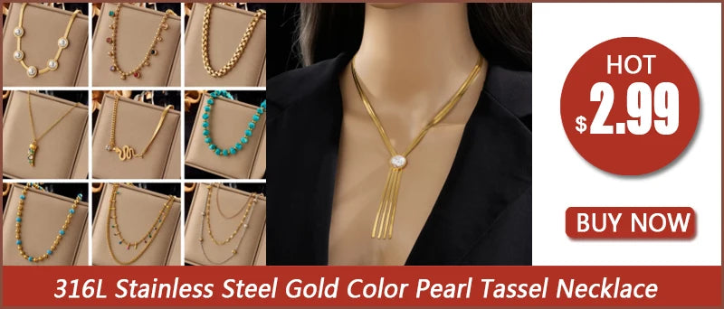 DIEYURO Collier avec pendentif en perles en acier inoxydable 316L avec fermoir OT pour femmes et filles, chaîne à 2 couches, bijoux cadeaux de fête