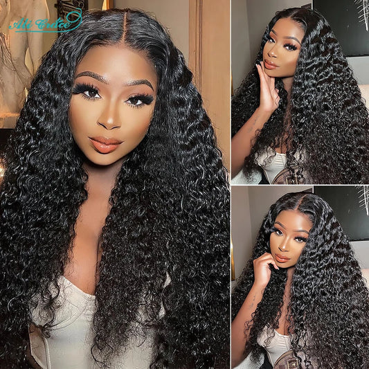 Ali Grace Hair Brazilian Kinky Curly Human Hair Wigs Pre-Plucked 13x4 Lace Frontal Wig Remy Hair Deep Curly 4x4 Lace Closure Wig