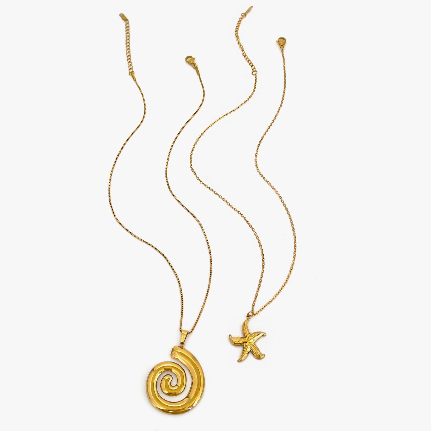 Collier Peri'sbox avec pendentif en spirale creuse en forme d'étoile de mer pour femme, plaqué or 18 carats, anti-ternissement, idéal pour l'été