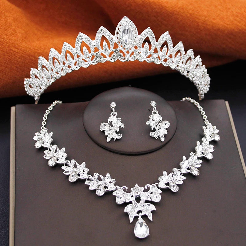 Ensembles de bijoux de mariée pour filles, petits diadèmes, couronne et boucles d'oreilles, collier ras du cou, ensemble de bijoux de mariage pour femmes, accessoires