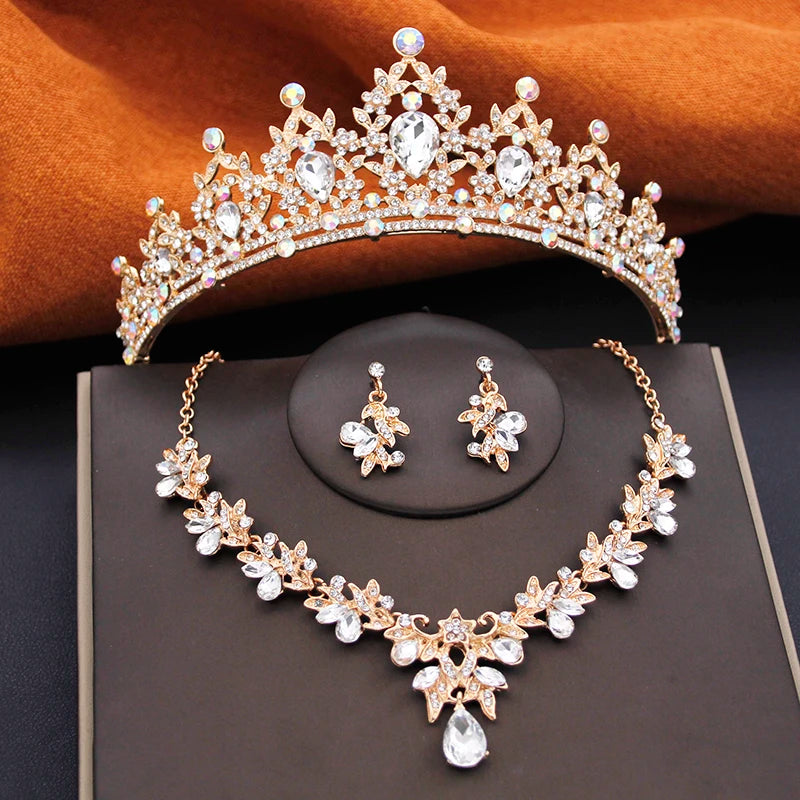 Ensembles de bijoux de mariée pour filles, petits diadèmes, couronne et boucles d'oreilles, collier ras du cou, ensemble de bijoux de mariage pour femmes, accessoires