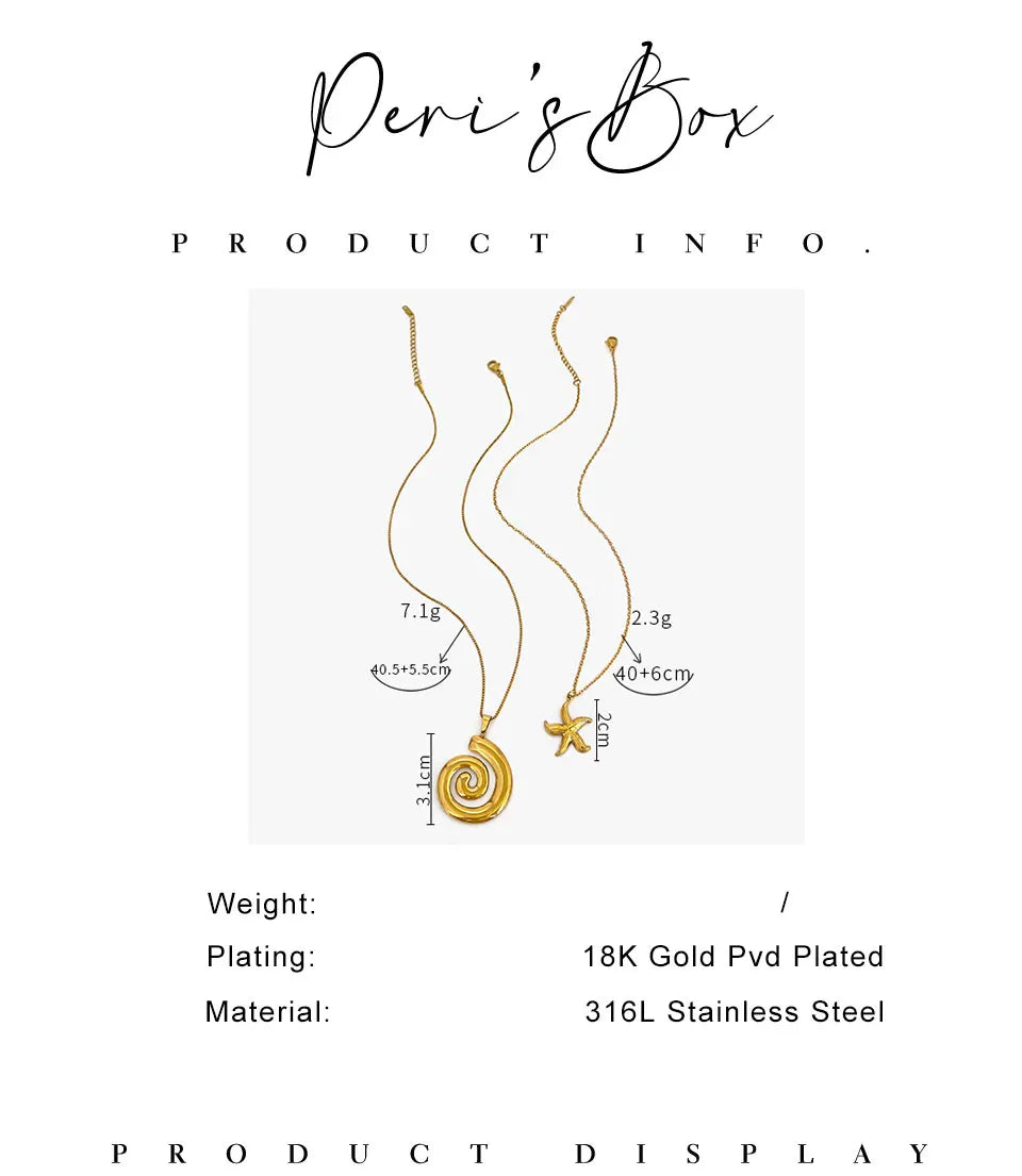 Collier Peri'sbox avec pendentif en spirale creuse en forme d'étoile de mer pour femme, plaqué or 18 carats, anti-ternissement, idéal pour l'été
