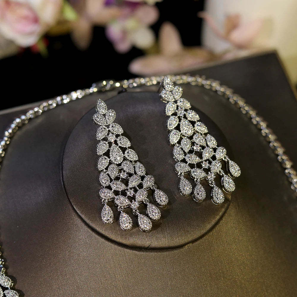 ASNORA Gorgeous CZ Crystal Zirconia Luxury Silver Color Necklace Europe Bridal Wedding Party Dubai Jewelry Set for Women 2024