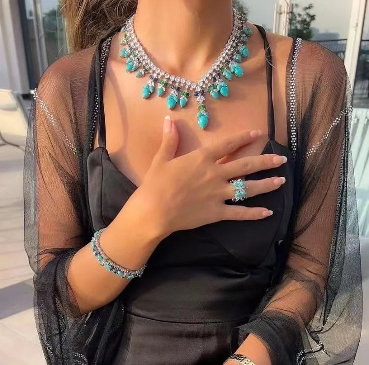 Ensemble complet de bijoux de mariée 4 pièces en zircone pour femme, ensemble de luxe en cristal CZ pour mariage à Dubaï, au Nigeria