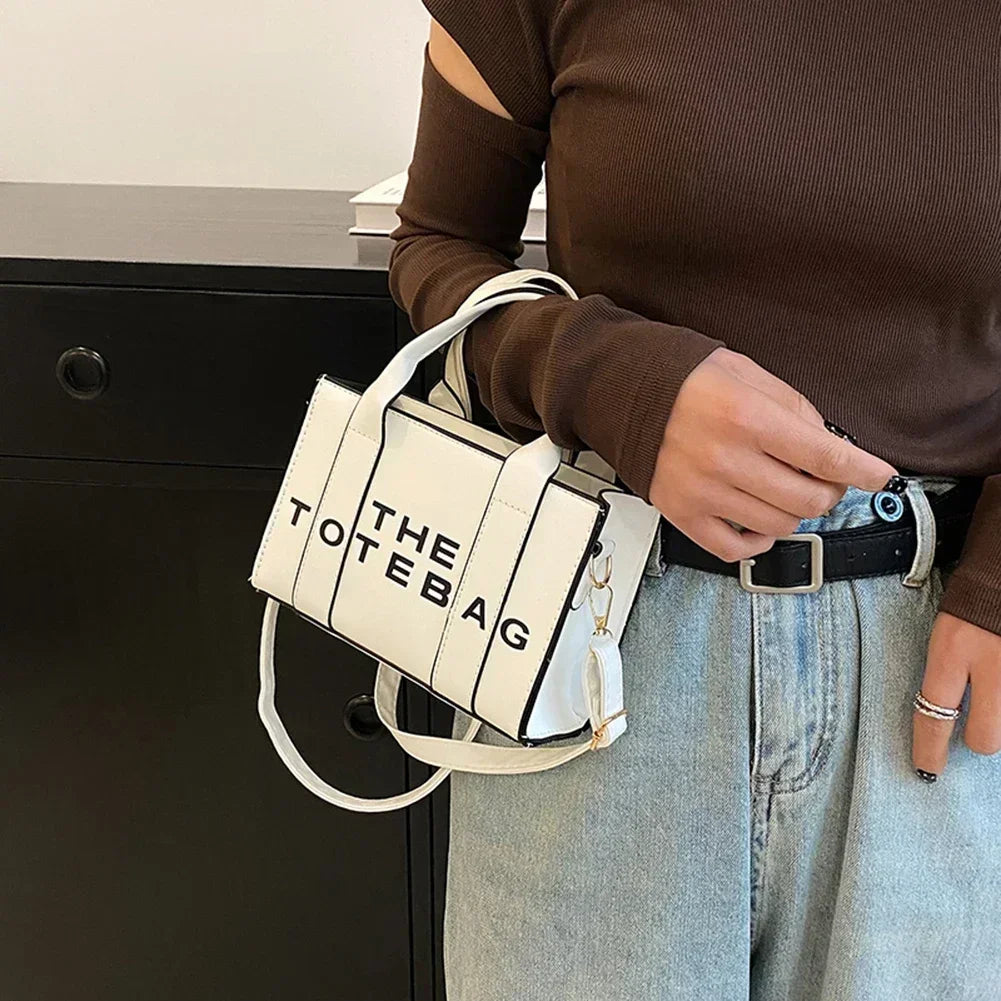 Sac fourre-tout pour femme, lettres contrastées, sac de transport tendance pour dames, en cuir PU, portable, décontracté, simple, bretelles réglables, sacoche pour femme