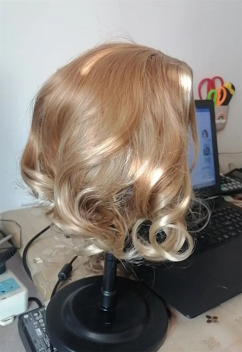 New Arrivals Hair Extensions Synthetic Fashion Gold Brown Ladies Wigs Breathable Head Cover Short Curly Hair Wig Hat for Women