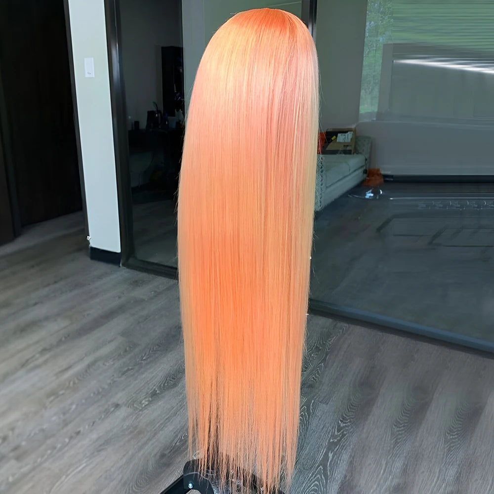 Light Orange Synthetic Lace Front Wig Long Straight Hair Natural Hairline Glueless Wigs For Women Daily Wear Cosplay Orange Wigs