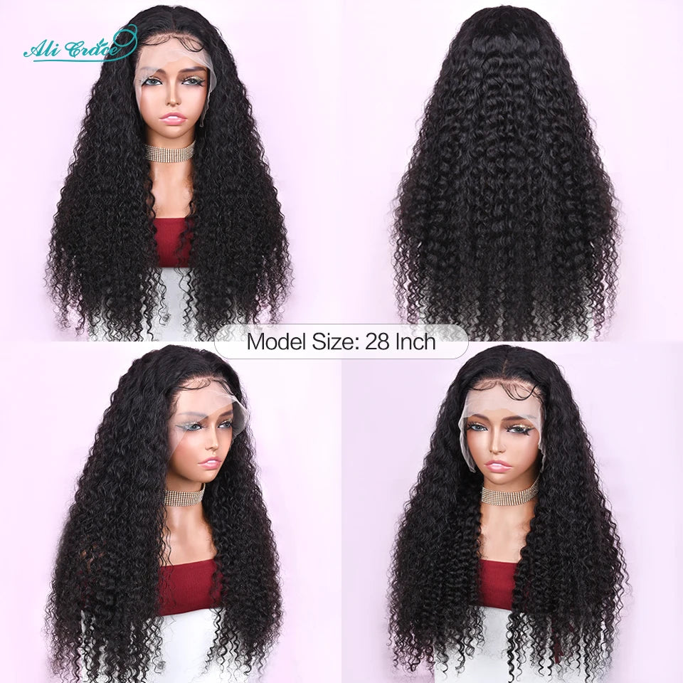 Ali Grace Hair Brazilian Kinky Curly Human Hair Wigs Pre-Plucked 13x4 Lace Frontal Wig Remy Hair Deep Curly 4x4 Lace Closure Wig