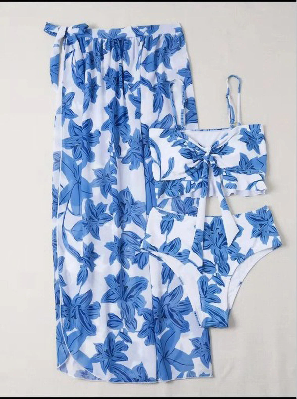 Vela Blue Brazilian Vikinis 2025 3 Piece Bikini Set Women High Waist Push Up & Padded Bra Printed Swimsuit with Skirt