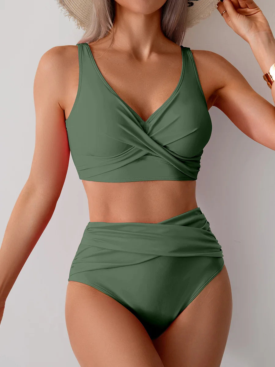 Maillot de bain sexy VigoBreviya 2025 à bretelles solides pour femmes, ensemble bikini push-up croisé, maillot de bain brésilien taille haute, maillot de bain de plage