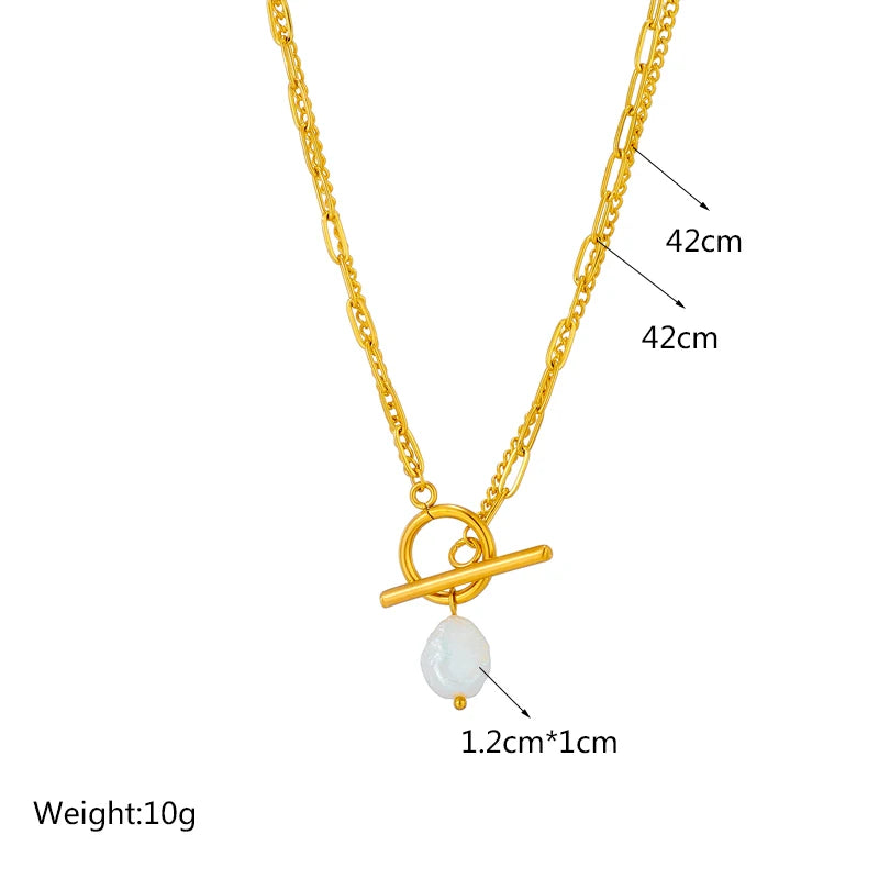 DIEYURO Collier avec pendentif en perles en acier inoxydable 316L avec fermoir OT pour femmes et filles, chaîne à 2 couches, bijoux cadeaux de fête