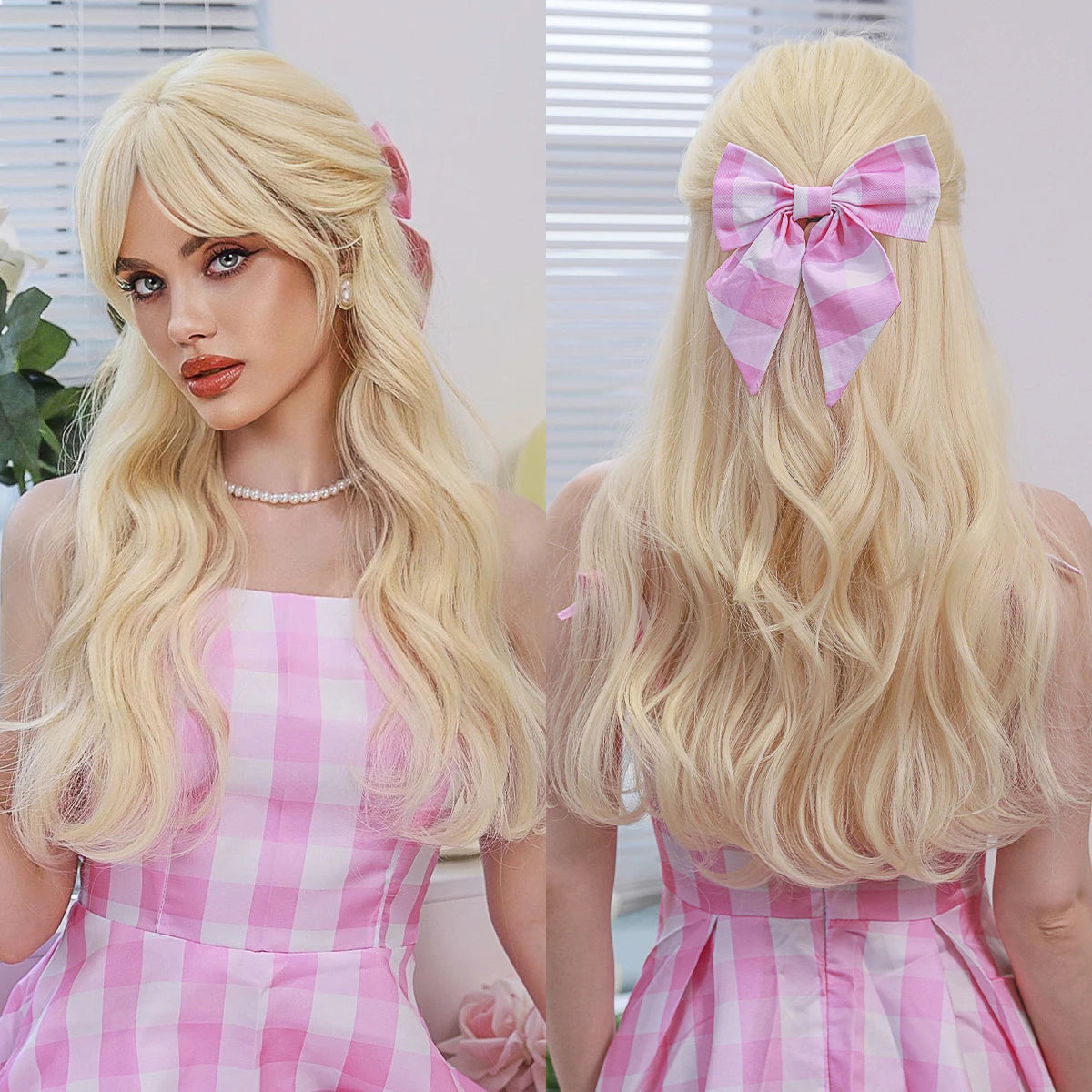 Aquamarine Wig Synthetic Long Curly Orange Red Mermaid Wig with Bangs Loose Body Wave Wigs for Women Halloween Party Cosplay Wig