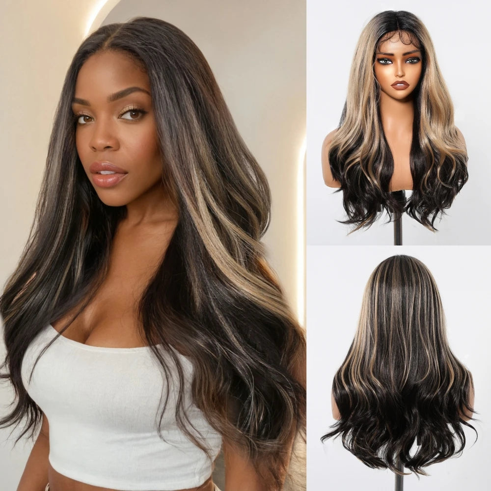 Lace Front Synthetic Wigs Yaki Wavy Auburn Reddish Brown Lace Front Wigs for Balck Women Daily Party Heat Resistant 13x4x1 Lace