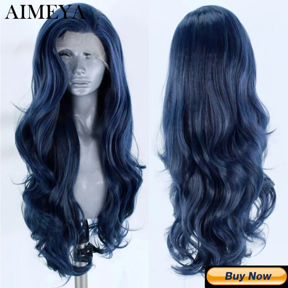 AIMEYA Ginger Synthetic Lace Wigs for Black Women Natural Hairline Synthetic Lace Frontal Wig Heat Resistant Fiber Orange Wigs