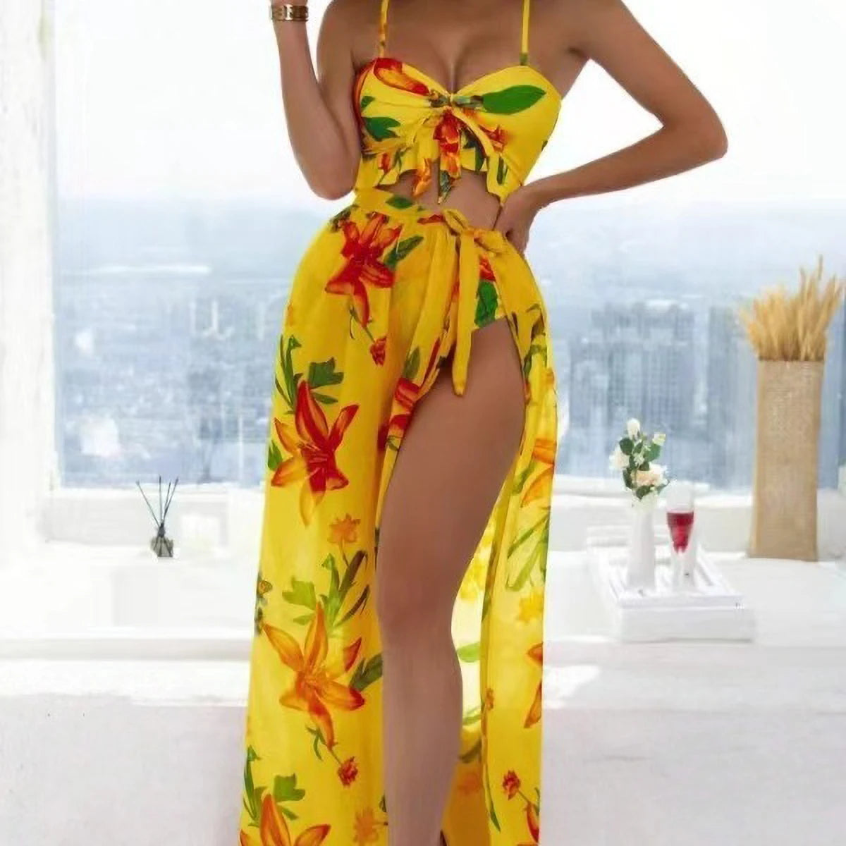 Vela Blue Brazilian Vikinis 2025 3 Piece Bikini Set Women High Waist Push Up & Padded Bra Printed Swimsuit with Skirt