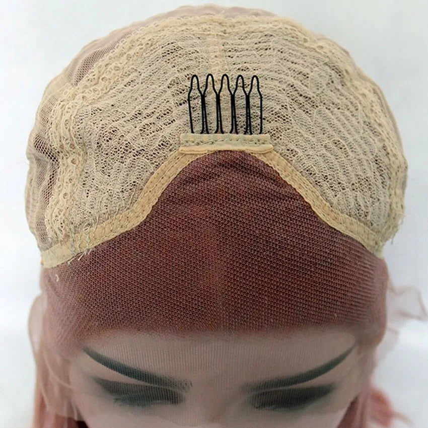 AIMEYA Ginger Synthetic Lace Wigs for Black Women Natural Hairline Synthetic Lace Frontal Wig Heat Resistant Fiber Orange Wigs