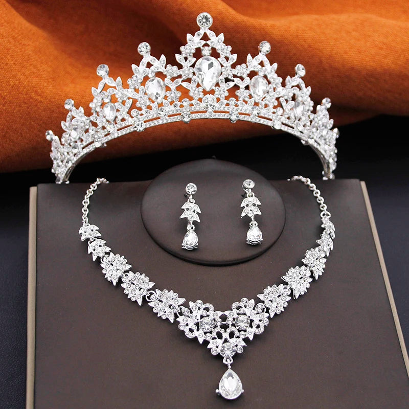 Ensembles de bijoux de mariée pour filles, petits diadèmes, couronne et boucles d'oreilles, collier ras du cou, ensemble de bijoux de mariage pour femmes, accessoires