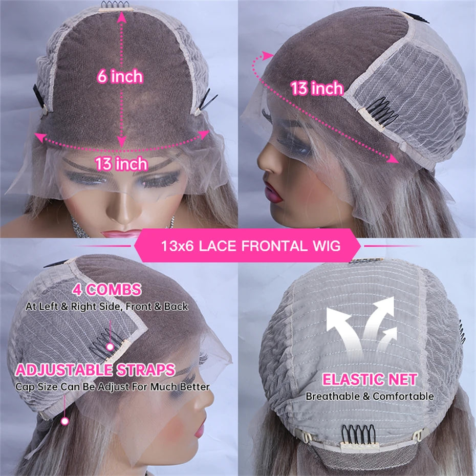 Straight 13x6 Ash Brown Highlight Lace Front Wig Human Hair Natural Hairline Ash Blonde Transparent Lace Frontal Wig For Women