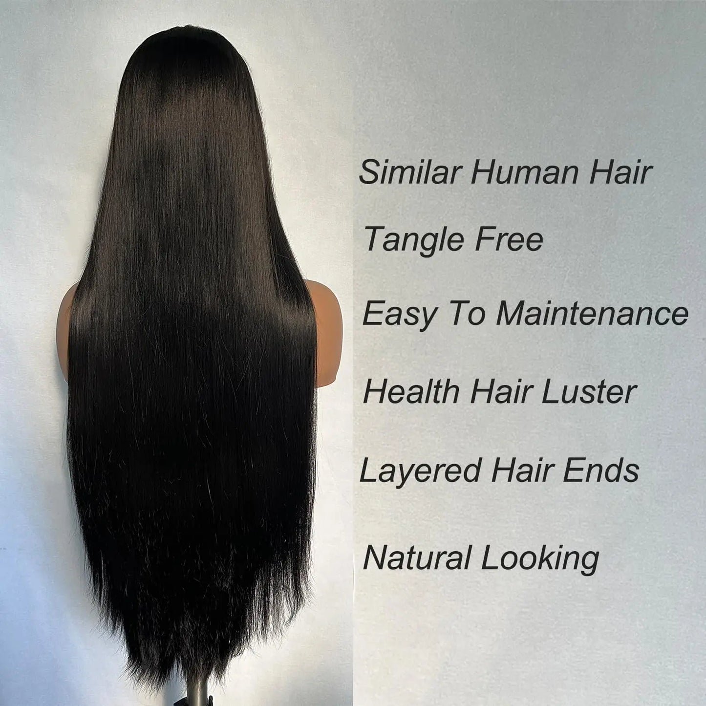 13x6 Synthetic Lace Front Wigs Long Straight Wigs Pre Plucked Free Part Natural Black Lace Frontal Wigs Put On Go Glueless Wigs