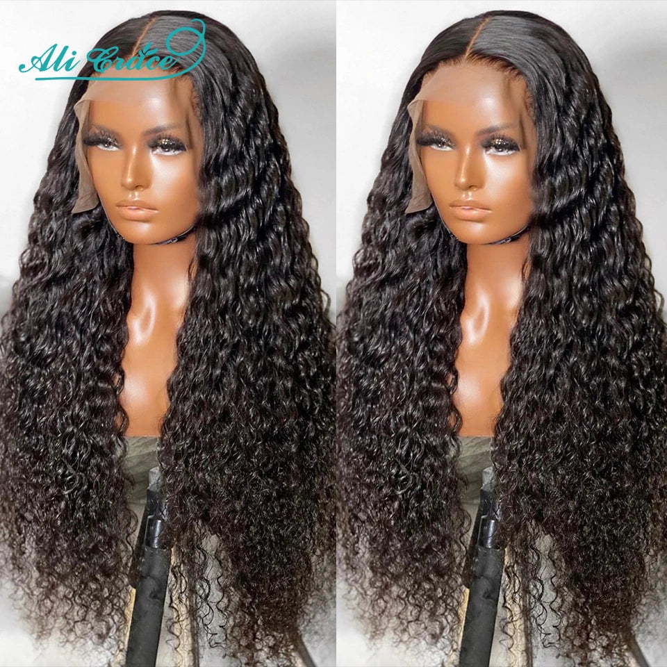 Ali Grace Hair Brazilian Kinky Curly Human Hair Wigs Pre-Plucked 13x4 Lace Frontal Wig Remy Hair Deep Curly 4x4 Lace Closure Wig