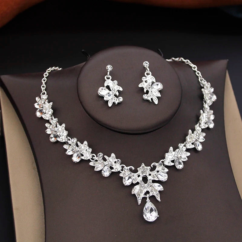 Ensembles de bijoux de mariée pour femmes, diadèmes de mariage de la reine royale, 3 pièces, collier, boucles d'oreilles et couronne, ensembles de mariée, accessoires de costume