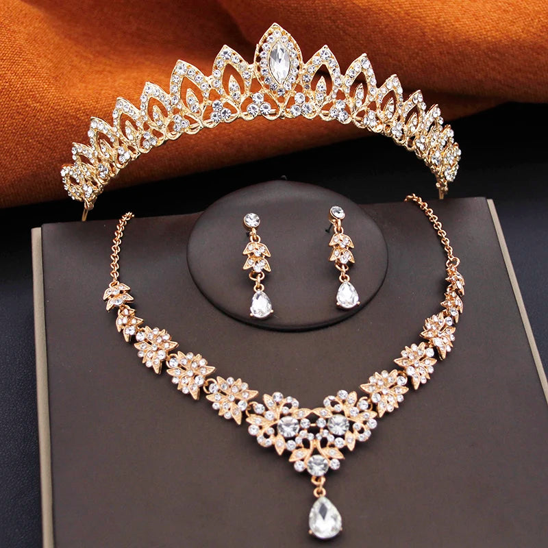 Ensembles de bijoux de mariée pour filles, petits diadèmes, couronne et boucles d'oreilles, collier ras du cou, ensemble de bijoux de mariage pour femmes, accessoires