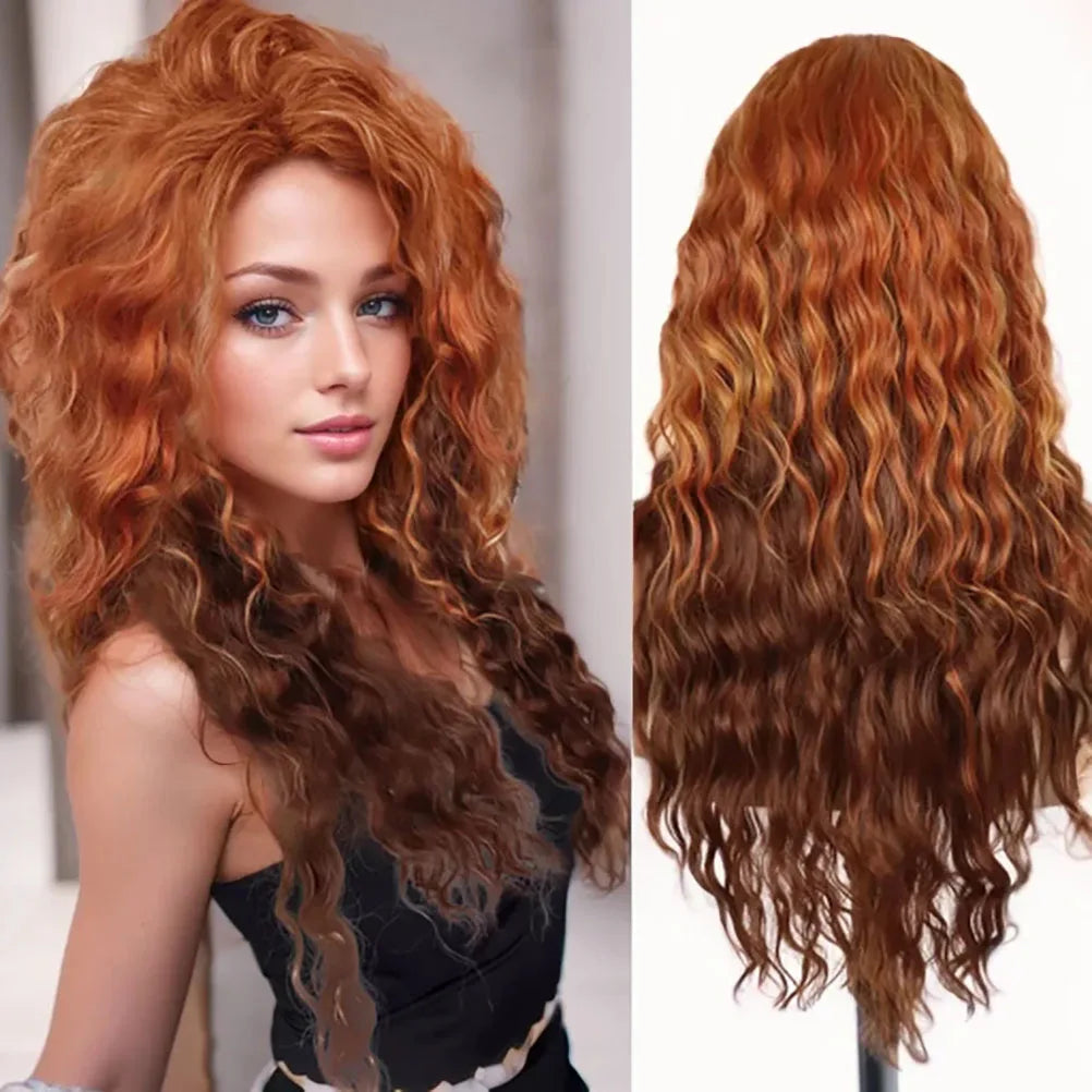 Reddish Brown Wig Synthetic Hair Glueless Curly Wig Heat Resistant Hair for Women Auburn Deep Wave Wigs Copper Red Colored Wigs