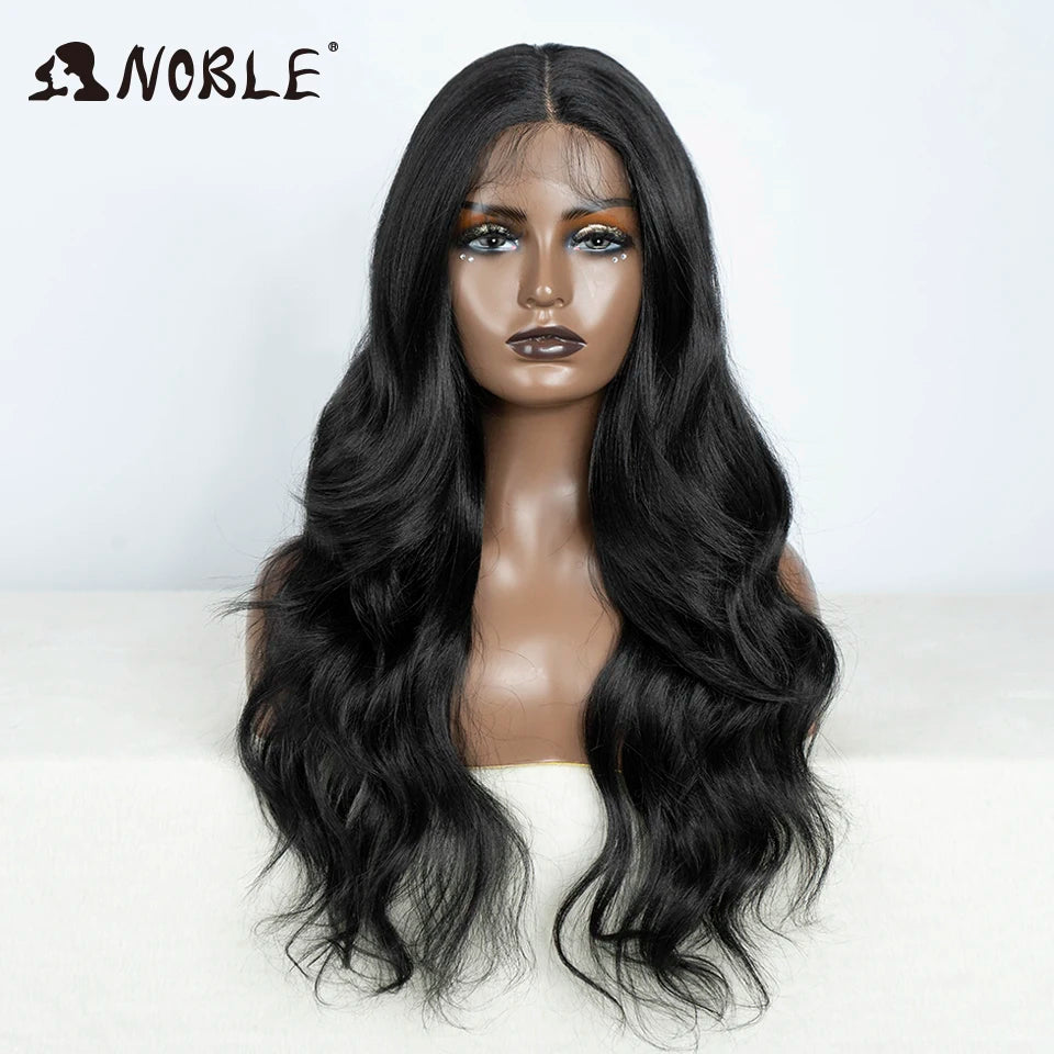 Noble Lace Front Wig Synthetic 28“ Highlight Honey Brown Body Wave Wig Blonde Wigs For Women Lace Wig Synthetic Lace Front Wig
