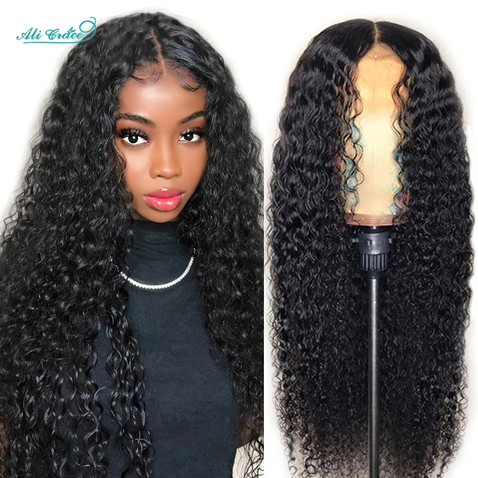 Ali Grace Hair Brazilian Kinky Curly Human Hair Wigs Pre-Plucked 13x4 Lace Frontal Wig Remy Hair Deep Curly 4x4 Lace Closure Wig