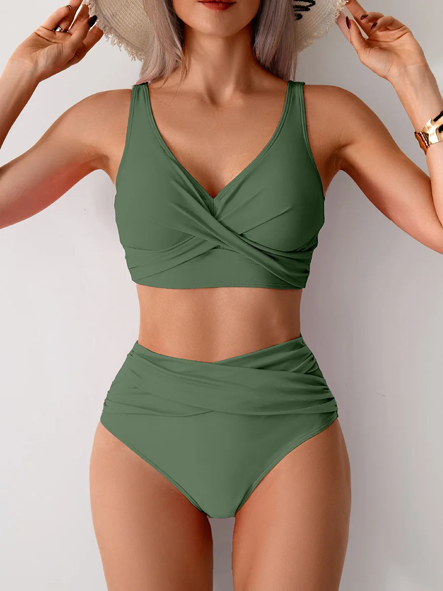 Maillot de bain sexy VigoBreviya 2025 à bretelles solides pour femmes, ensemble bikini push-up croisé, maillot de bain brésilien taille haute, maillot de bain de plage