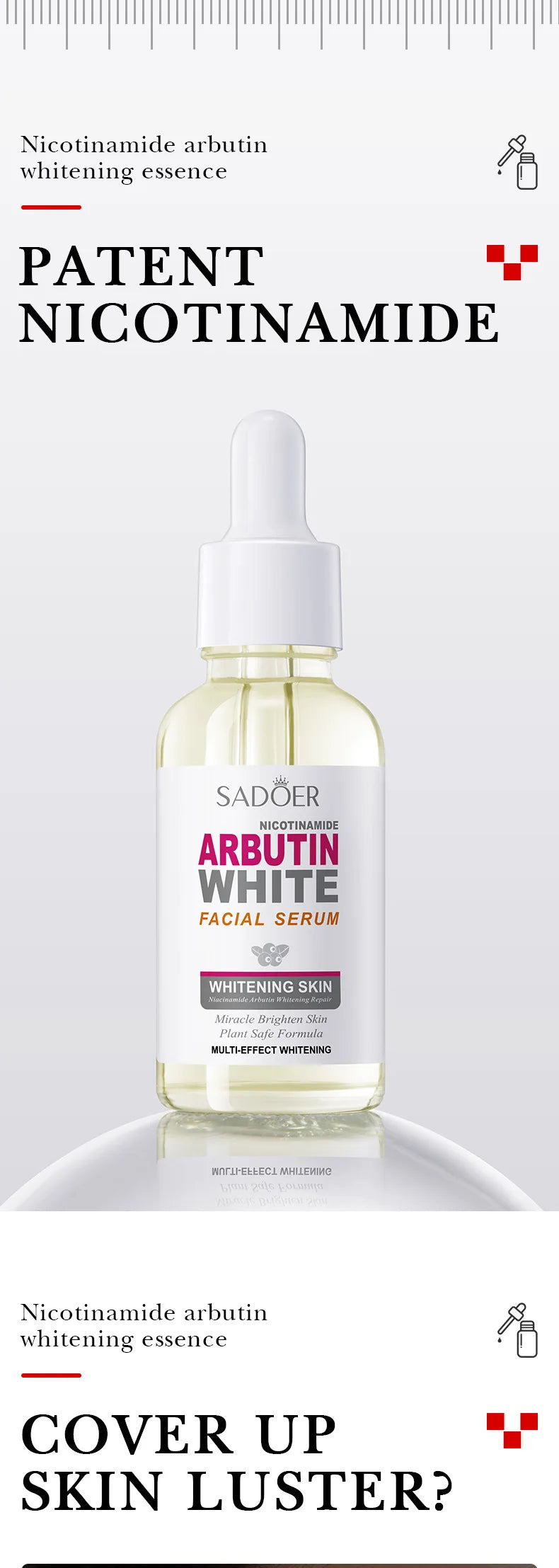 Lot de 3 sérums éclaircissants à l'arbutine pour le visage, hydratants, éclaircissants et raffermissants, essences pour le visage, soins de la peau