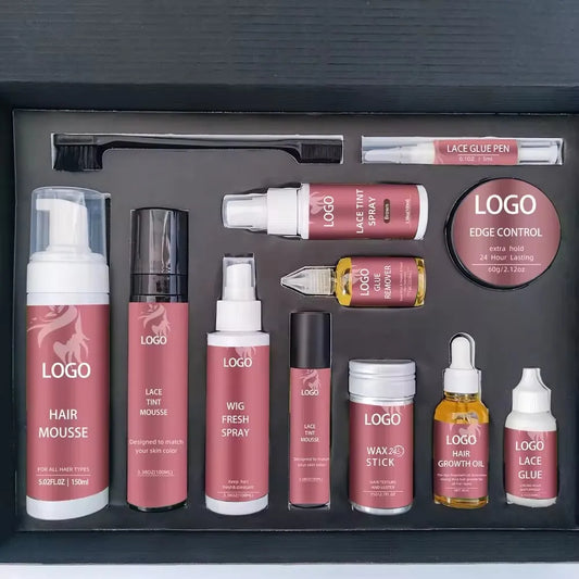 Colle pour perruque en dentelle personnalisée, dissolvant imperméable, bâton de cire capillaire, spray de teinture, mousse de teinture, contrôle des bords, kit de spray fondant