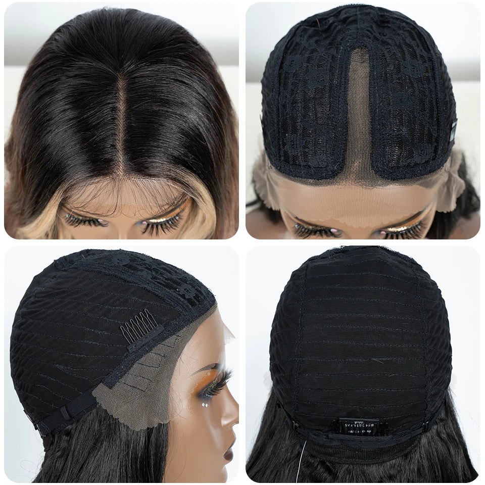 Noble Lace Front Wig Synthetic 28“ Highlight Honey Brown Body Wave Wig Blonde Wigs For Women Lace Wig Synthetic Lace Front Wig