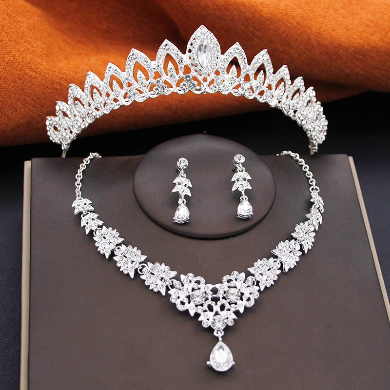 Ensembles de bijoux de mariée pour filles, petits diadèmes, couronne et boucles d'oreilles, collier ras du cou, ensemble de bijoux de mariage pour femmes, accessoires