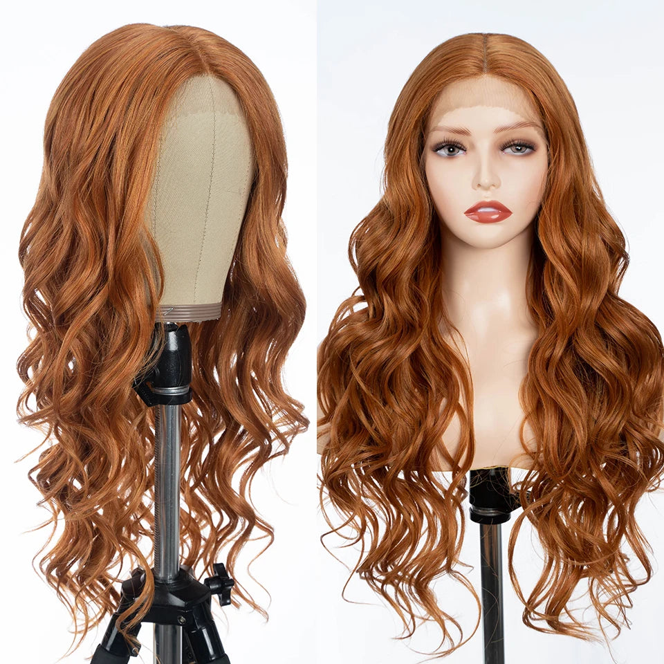 FREEDOM Synthetic Lace Front Wigs For Women 30 inch Long Body Wave T Part Lace Wigs Ombre Blonde Brown Wig Cosplay Wigs